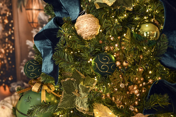 圣诞装饰 圣诞老人 花朵 雪 礼物 模糊区域 节日礼物 图片 摆件 圣诞树图片下载