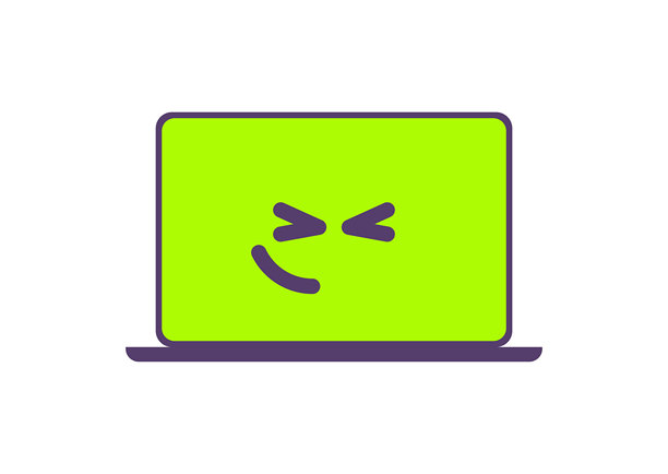 笔记本电脑屏幕上的快乐表情符号，霓虹色彩图片下载