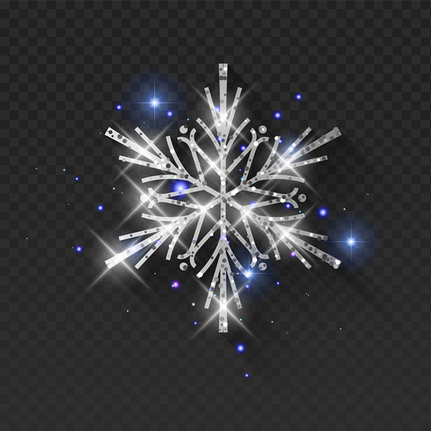 魔法般的银色圣诞雪花，拖着闪闪发光的轨迹，在透明背景上孤立。矢量插画，包含发光的星尘波浪、闪烁的光粒子和白色散景效果。优雅的冬季节日设计元素。图片下载