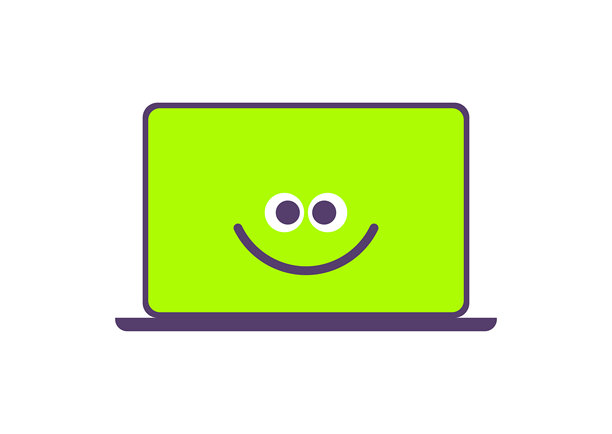 笔记本电脑屏幕上的快乐表情符号，霓虹色彩图片下载
