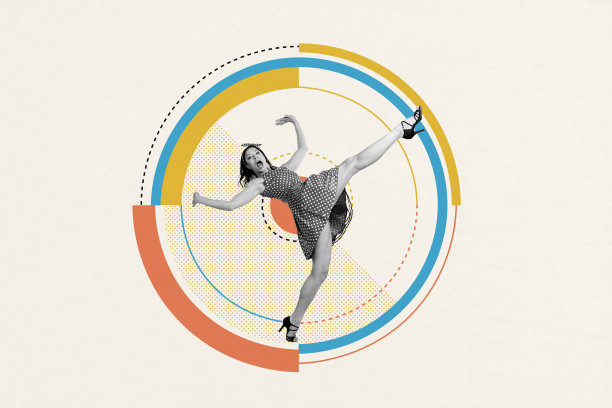 模板草图潮流艺术3D照片拼贴年轻女子尖叫步伐宾当裙舞者节奏优雅美丽姿势激情艺术图片下载