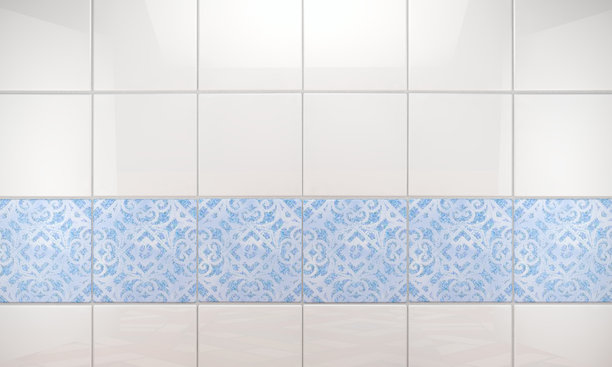 干净的瓷砖墙浴室背景。3D插画图片下载