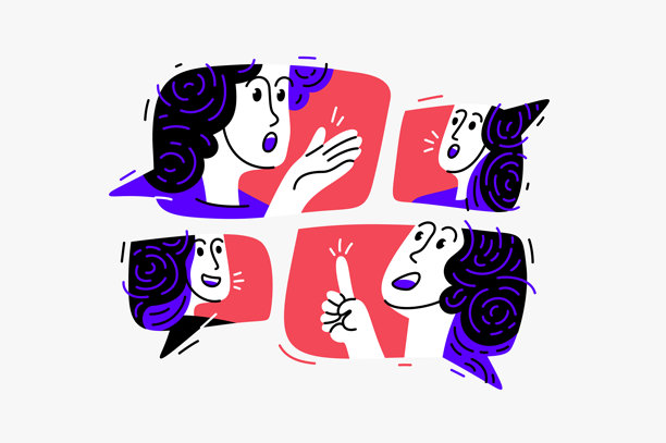 一群年轻人通过即时通讯工具在线上讨论图片下载