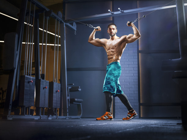 健美男士。一位身材健美的年轻男子在现代健身房锻炼。运动。健身与健康概念。健壮的男子在锻炼。肌肉健美的健身模特用哑铃和杠铃锻炼的照片图片下载