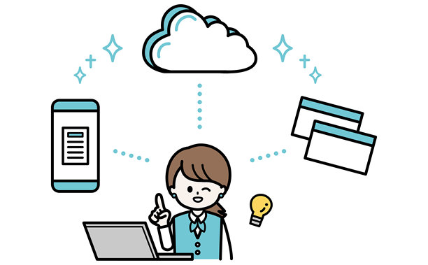 云服务、女员工和智能手机的插画，简化数据管理操作图片下载