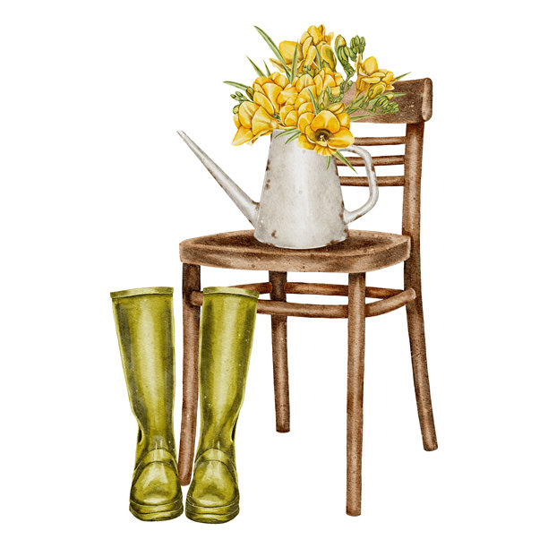 水彩画风格的黄色小苍兰花卉插画图片下载