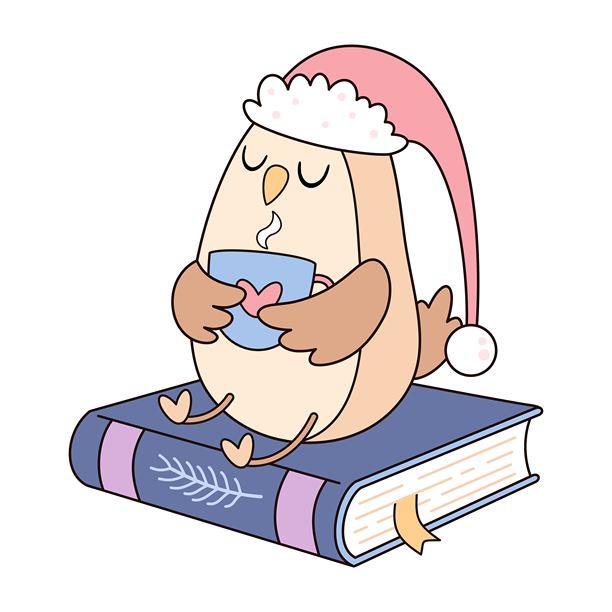 可爱的冬季猫头鹰与书籍插画，舒适的圣诞节书籍主题剪贴画，爱书之人贴纸，卡通林地角色，书店图形。图片下载