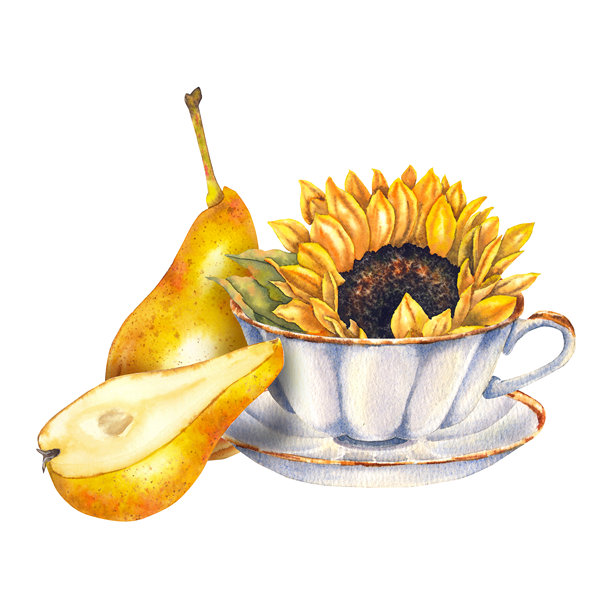 水彩插画，内部有一朵黄色的向日葵图片下载