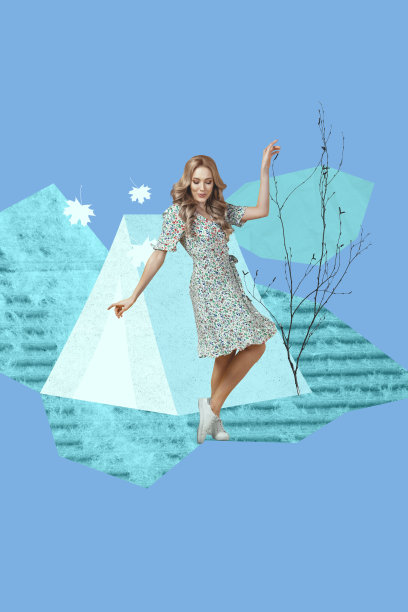 波普艺术杂志拼贴照片，描绘了一个快乐的女孩和一个男孩在秋天的公园外，周围是落叶，他们正在散步，展现出旅行和生存露营的爱好，充满了秋叶。图片下载