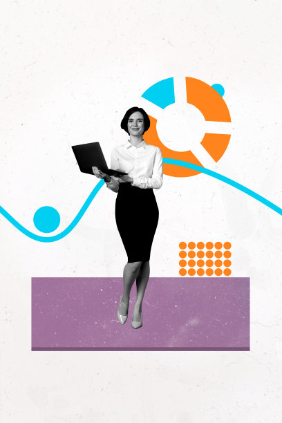 杂志波普风格图片照片横幅，快乐的商人和女商人的3D照片拼贴，展示发展图表、进步和目标图片下载