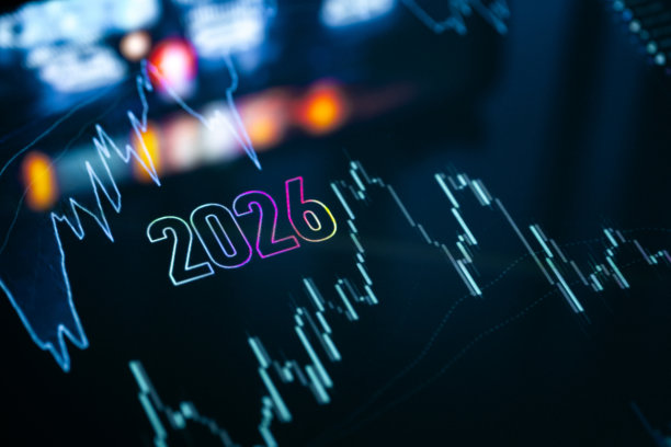 动态的2026年股票市场图表，包含图表、增长峰值和数字数据可视化图片下载