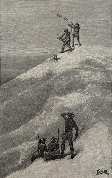 古董插画 - 登山者攀登胡德山图片下载
