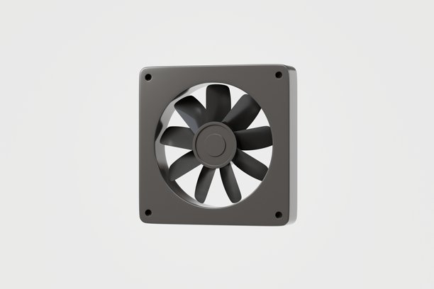 3D电脑风扇图标，孤立在白色透明背景上。科技散热系统电脑硬件概念。电脑内部气流系统。极简卡通现代风扇散热。3D渲染。图片下载