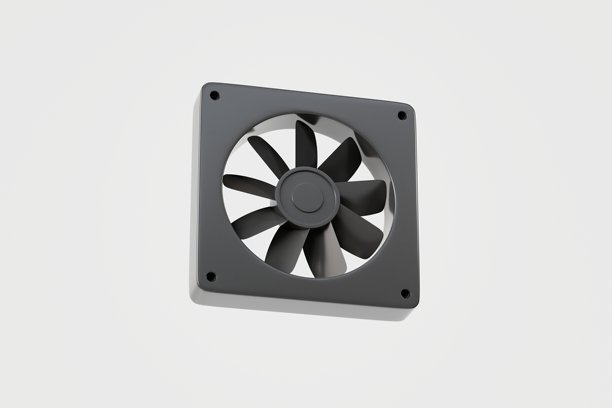 3D电脑风扇图标，孤立在白色透明背景上。技术散热系统电脑硬件概念。电脑内部气流系统。简约卡通现代风扇散热。3D渲染。图片下载