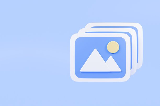 3d相册图标。文件照片概念，图片相册概念，专辑照片拍摄概念。用于网站设计的最小化相册文件，孤立在透明背景上。3d渲染PNG。图片下载