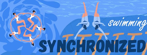 同步游泳，女子团队表演 手绘矢量插画。图片下载