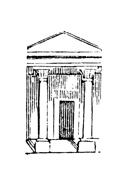 古典门廊，带有柱子、山墙和台阶，展示了古希腊或古罗马建筑入口的设计和宏伟，1897年的老式插画图片下载