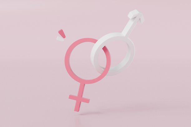 3D男女符号图标。简约可爱的卡通3D男女符号图标。情人节2月14日概念3D图标。孤立的粉色柔和背景。3D渲染插画图片下载