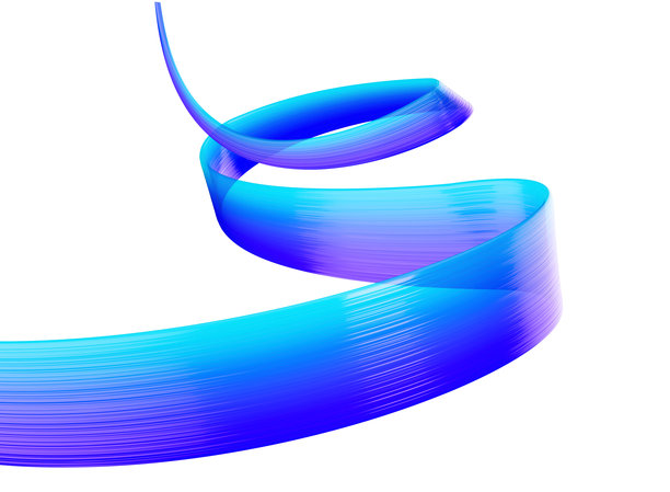 动态的蓝紫色渐变丝带漩涡。优雅的抽象设计。三维插画。图片下载