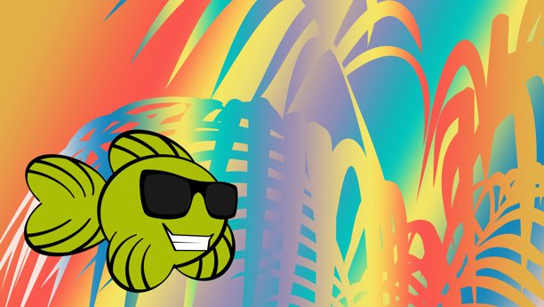 有趣的金色小鱼卡通表情夏季热带背景3图片下载