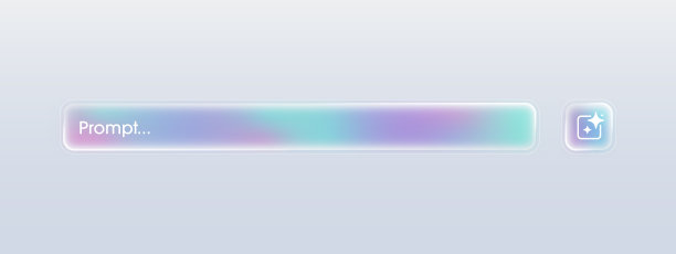 生成式AI酒吧。现代液态玻璃界面按钮，用于AI生成。采用玻璃拟态风格设计的圆角矩形，适用于UI设计、网站界面或应用程序。矢量插画。图片下载