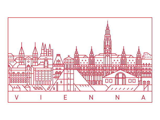 维也纳城市天际线矢量插画。线条艺术城市景观图片下载