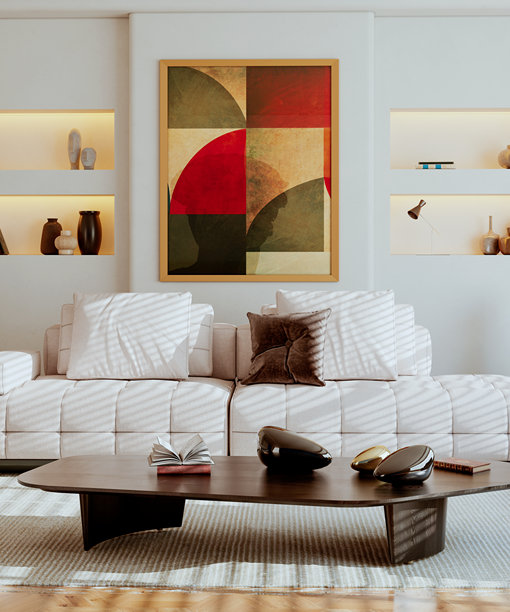 宽敞豪华的现代明亮室内客厅模型插画，3D渲染图图片下载