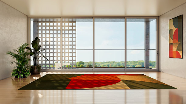 宽敞奢华的现代明亮室内客厅样机插画，3D渲染图图片下载