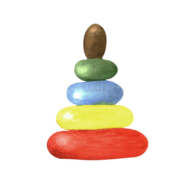 白色背景上的儿童玩具金字塔水彩插画。适用于包装、纺织品、设计、封面和笔记本。图片下载