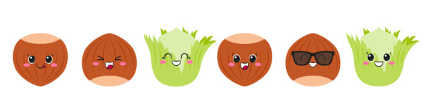 榛子，可爱有趣的卡通人物，美味健康的坚果，大眼睛，快乐喜悦的情绪，笑脸，可爱风格，儿童插画图标矢量图。图片下载