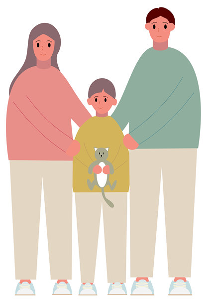 一家人抱着猫的插画图片下载