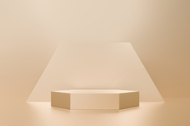 3D金色圆形领奖台舞台，带有复制空间。柔和的影棚灯光奢华概念。用于化妆品、香水、珠宝产品展示广告的干净品牌场景。3D渲染。图片下载