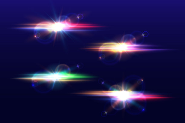 一组色彩鲜艳的矢量镜头光晕和光效透明素材。图片下载