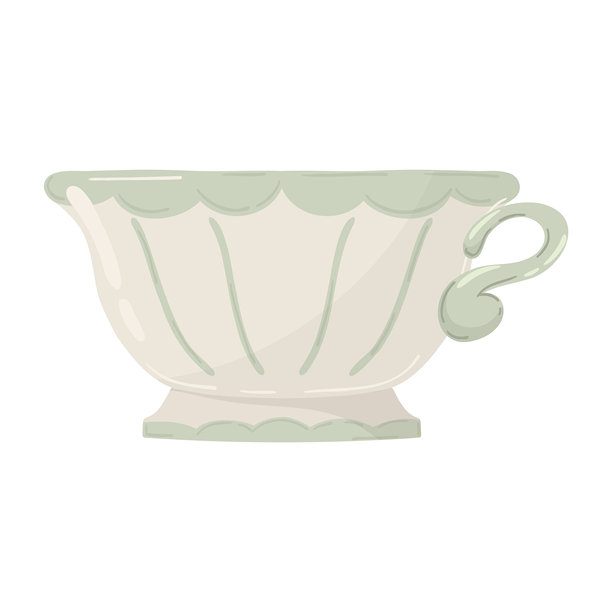 复古陶瓷杯或茶碗，插画。优雅复古风格的手绘瓷茶杯图片下载