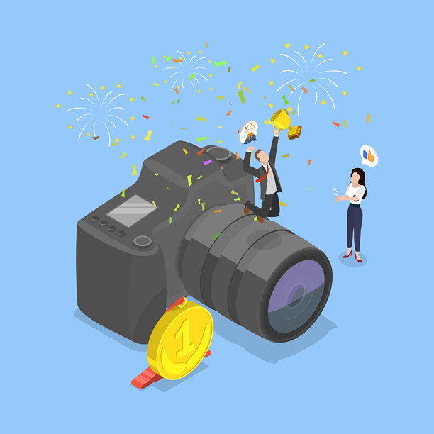 照片比赛的 3D 等距扁平矢量插图图片下载