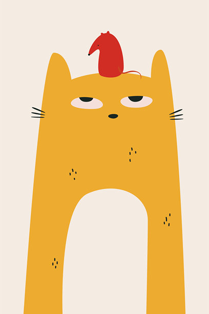 可爱猫和老鼠简约扁平卡通插画图片下载
