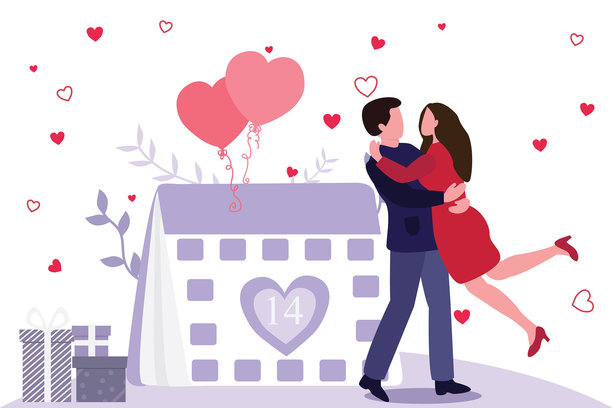 情侣欢乐庆祝情人节。矢量插画图片下载