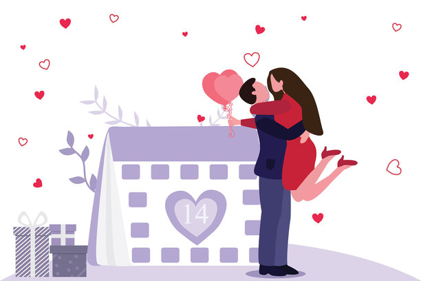 一对情侣在情人节快乐庆祝。矢量插画图片下载