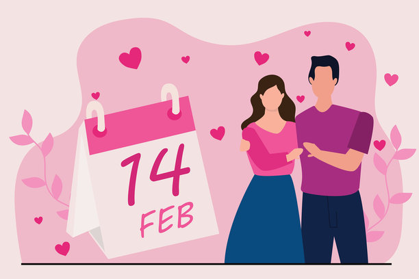 一对情侣欢乐地庆祝情人节。矢量插画图片下载