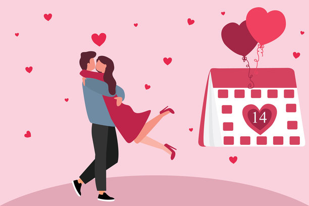 情侣欢乐庆祝情人节。矢量插画图片下载