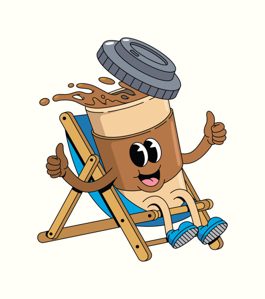 咖啡在椅子上放松，时髦的卡通插画图片下载