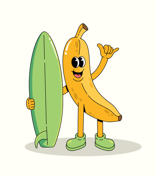香蕉冲浪酷炫卡通插画图片下载