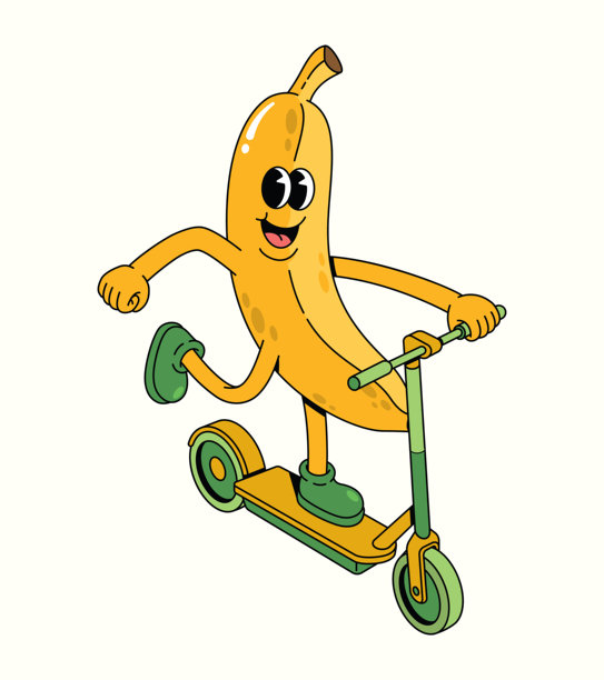 香蕉滑板车 潮流 卡通插画图片下载