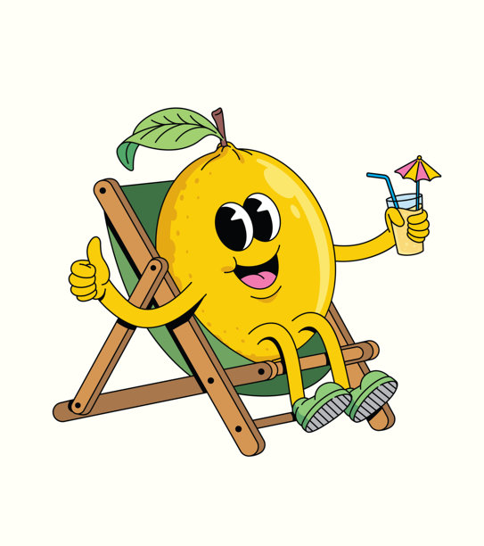 一只柠檬在椅子上放松的时尚卡通插画图片下载