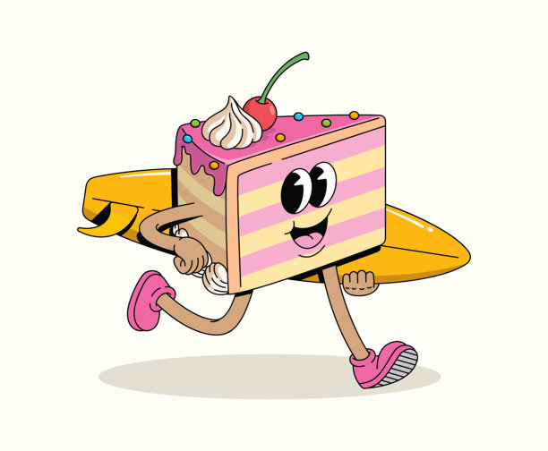 蛋糕冲浪步行时髦卡通插画图片下载