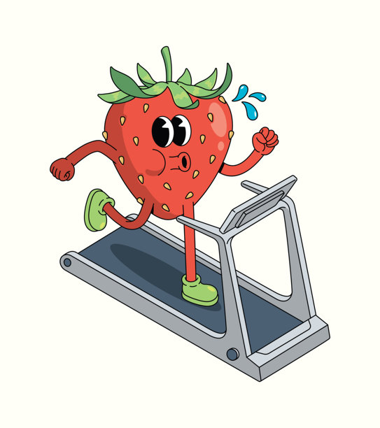 草莓跑步机时髦卡通插画图片下载