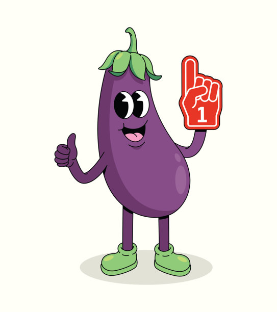 茄子泡沫手套时髦卡通插画图片下载