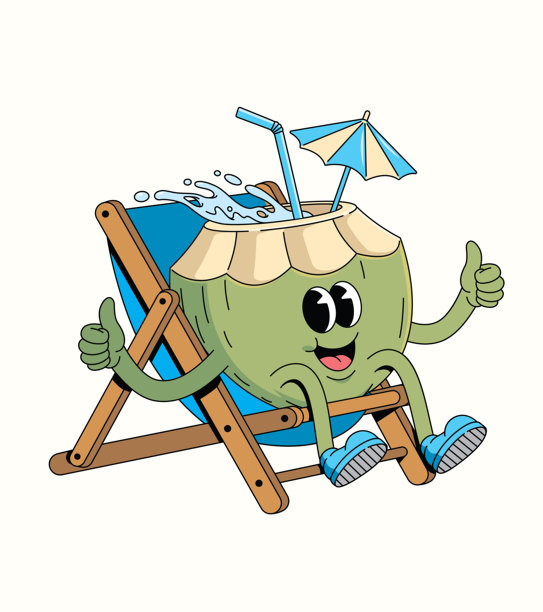 椰子在椅子上放松的时髦卡通插画图片下载