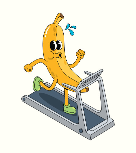 香蕉跑步机，时髦的卡通插画图片下载