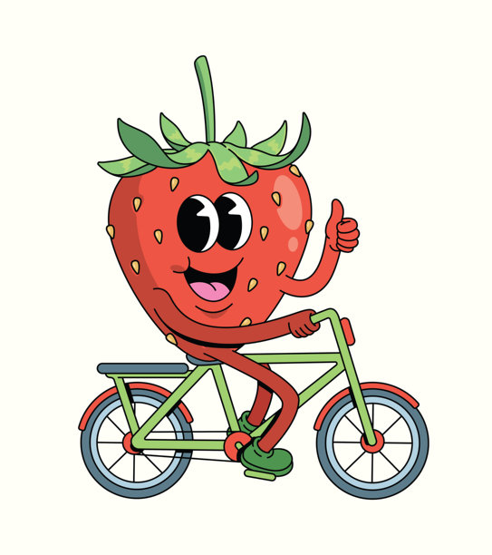 草莓自行车时髦卡通插画图片下载